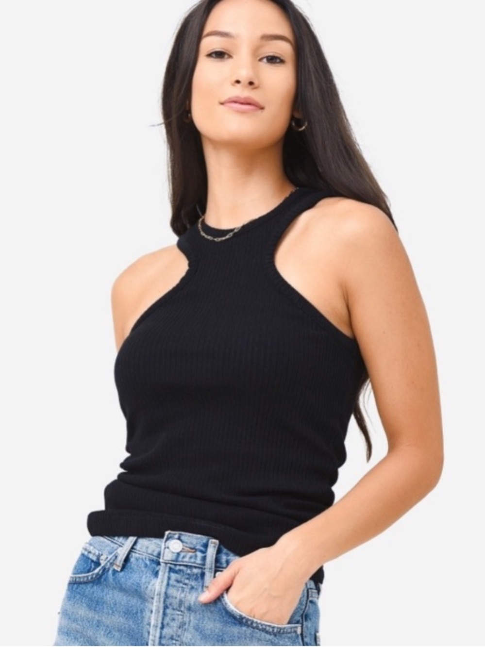 Agolde Black Ribbed Cutout Tank Top